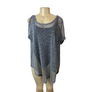 South Moon Under Women's Blue Knitted Cover Up Mesh Shirt Dress Sz S